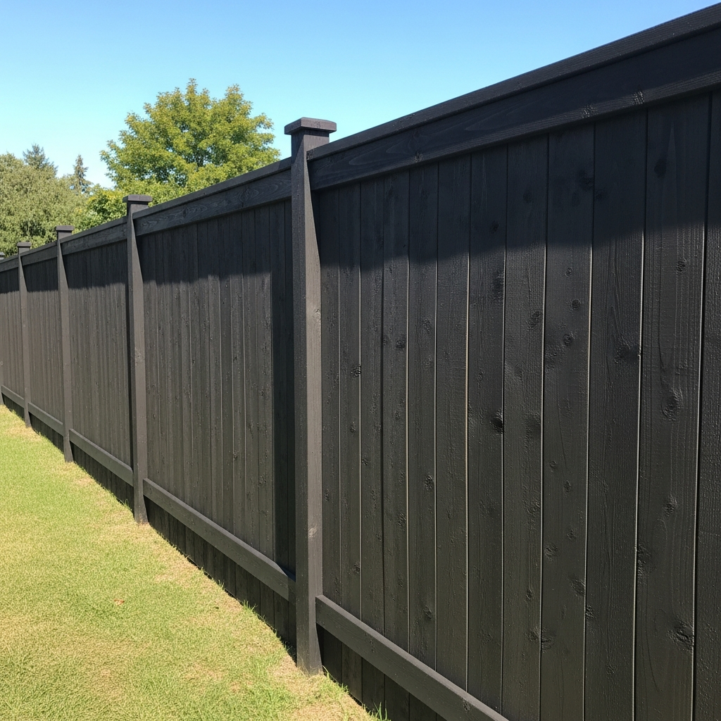 Modern black stain on cedar privacy fence