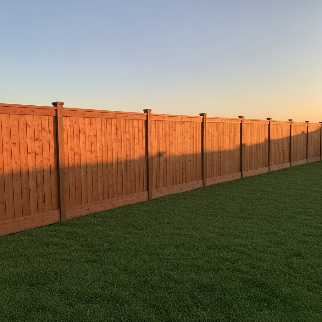 Mahogany stain cedar fence landscape shot