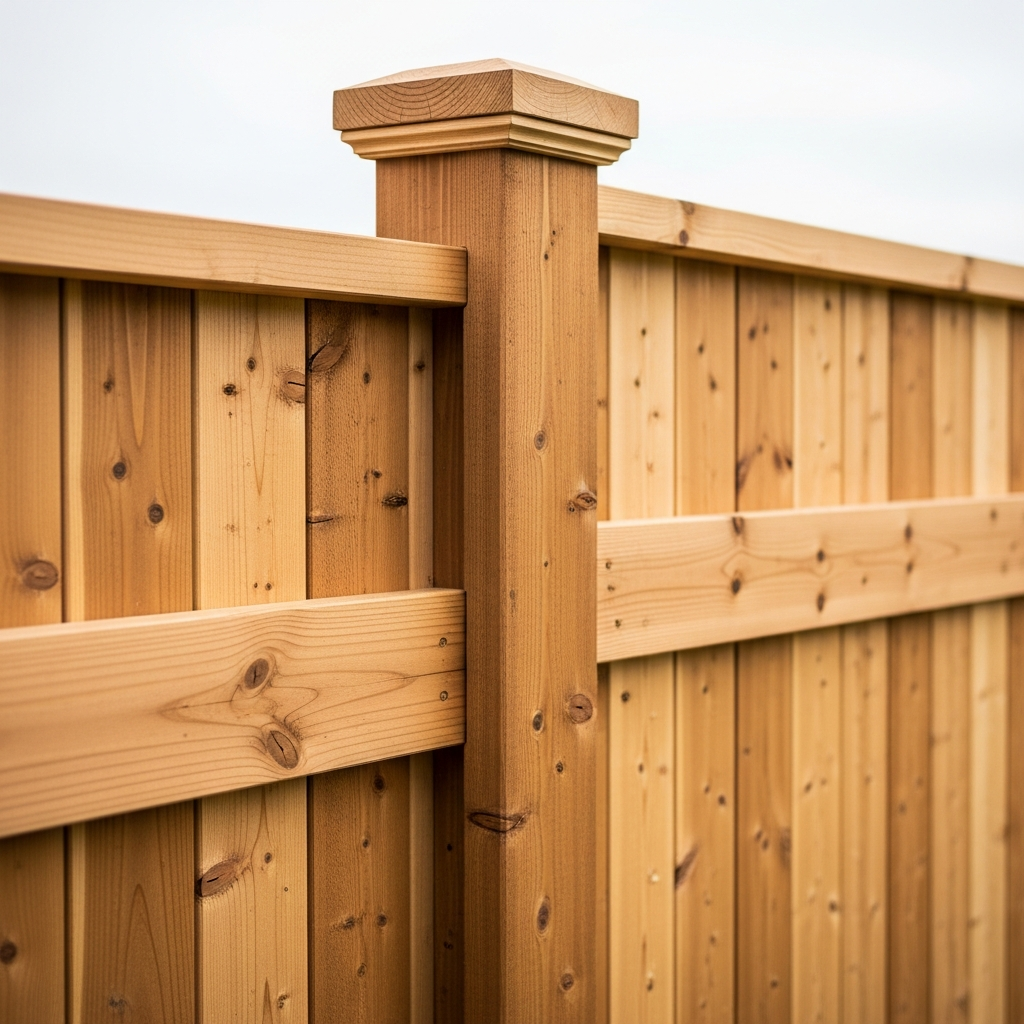 Close-up of fence top cap and kickboard