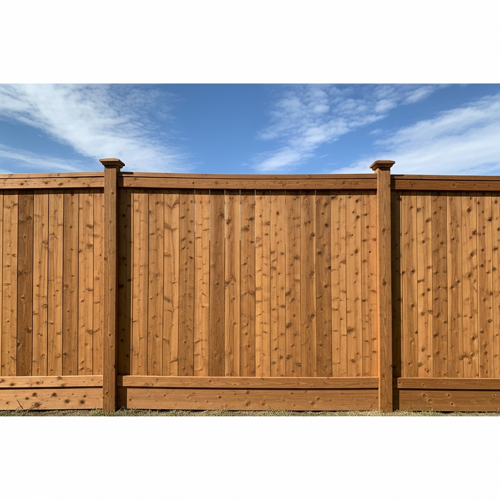 Medium brown oak stain panoramic fence view