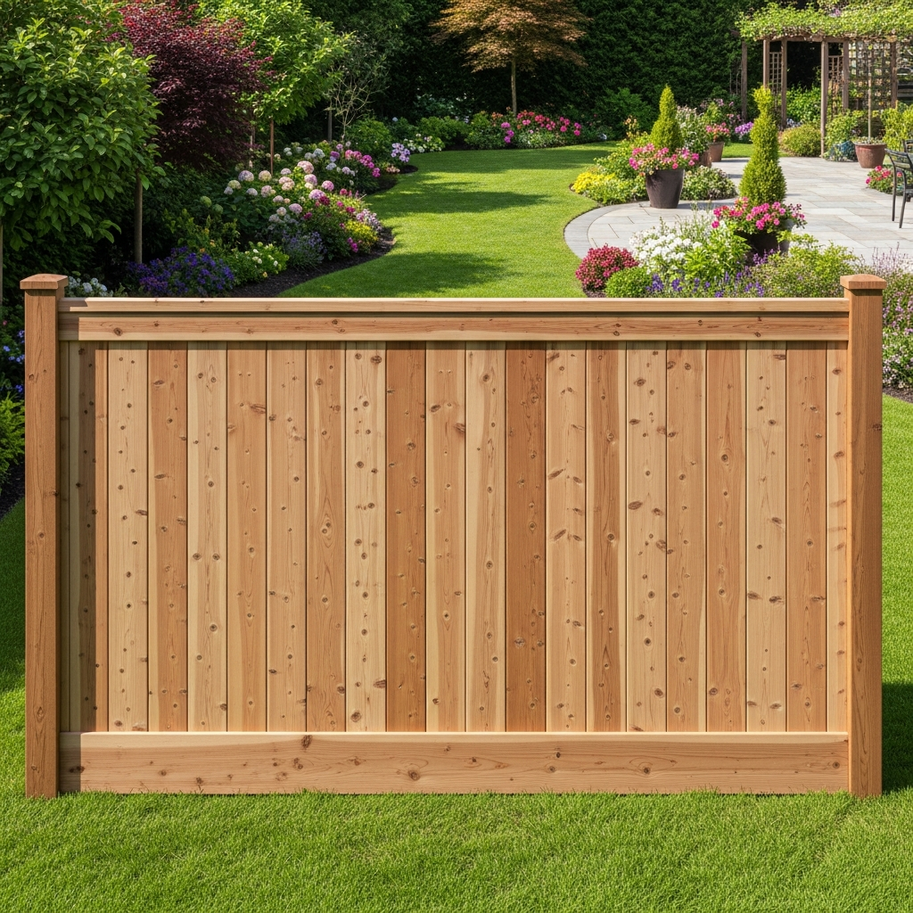 Natural clear cedar stain on a board-on-board privacy fence
