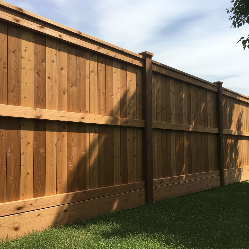 Dark walnut stain angled view cedar fence