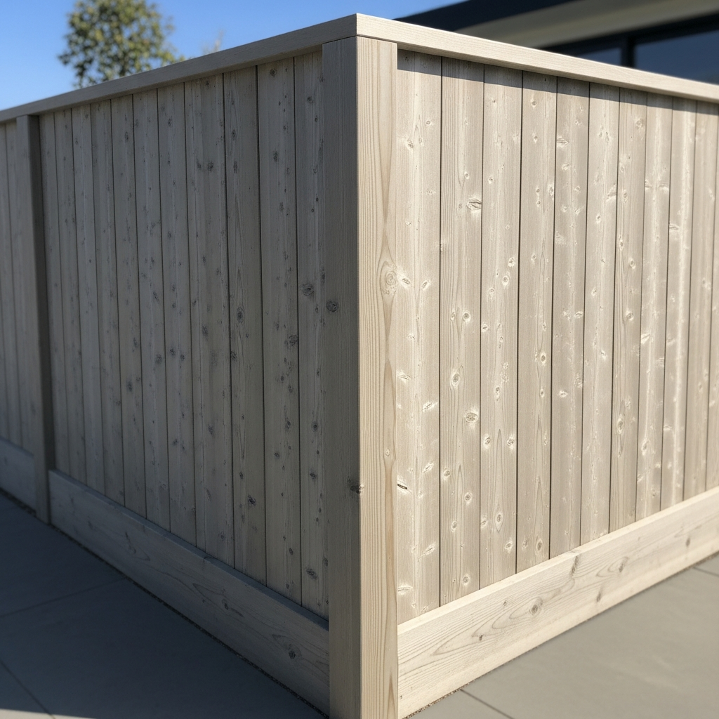 Weathered gray stain corner view cedar fence